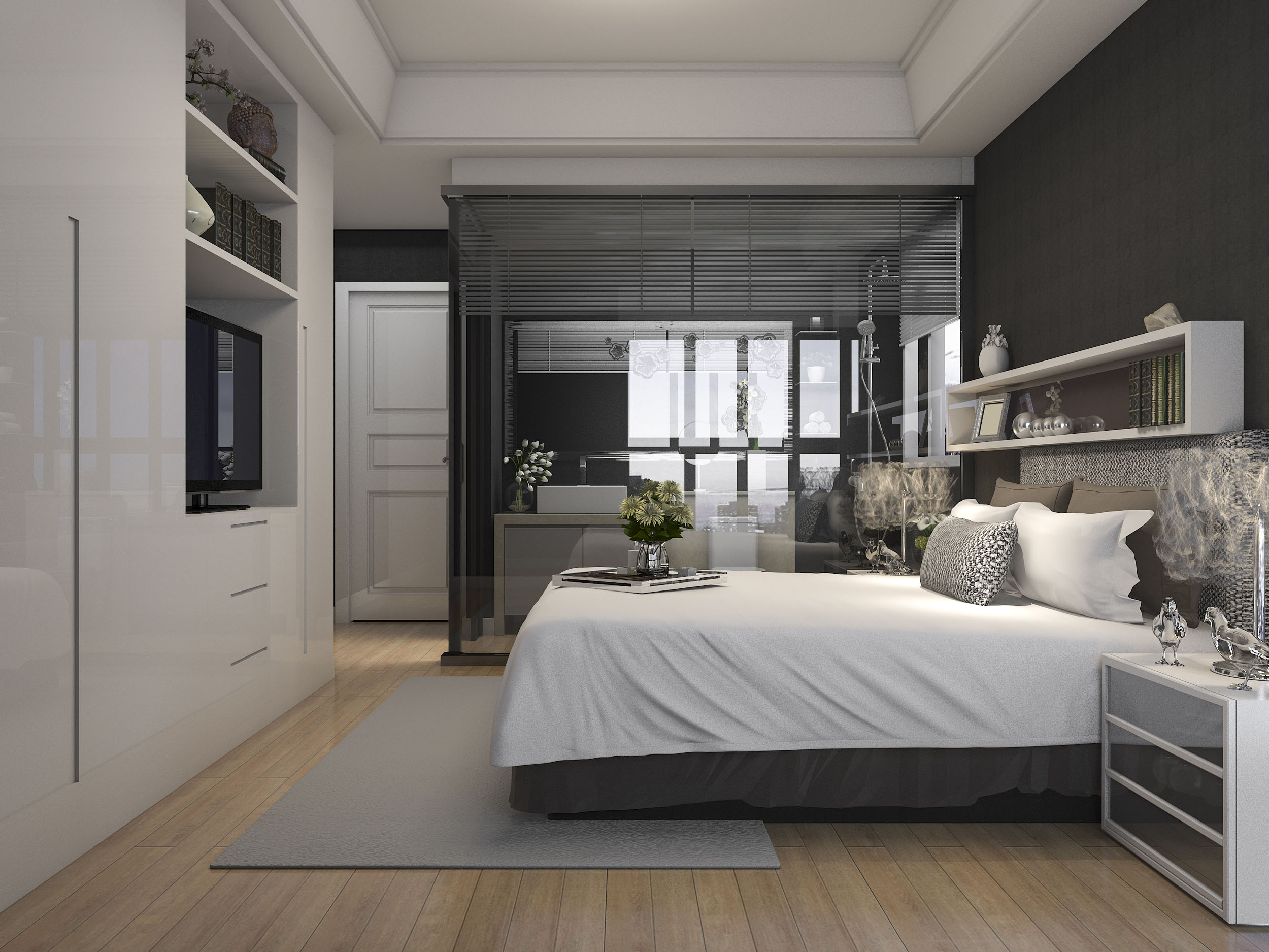 3d rendering luxury suite hotel bedroom near glass 2 A76HBAY